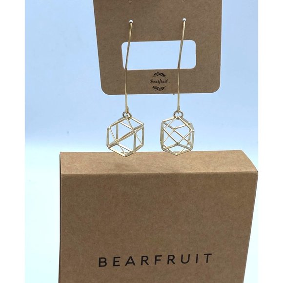 Women's Earrings Drop Geometric Hollow Out Gold Pendant by Bearfruit New in Box - Picture 5 of 5